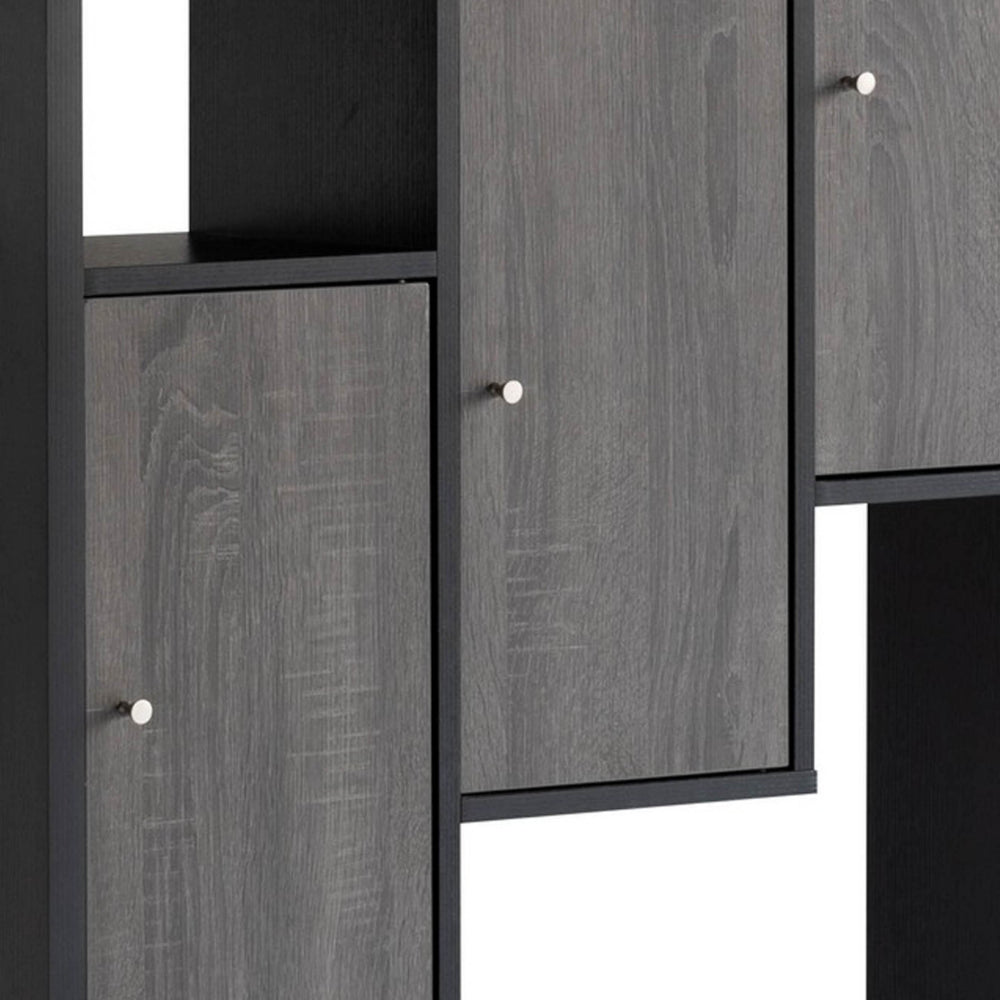 69 Inch Modern Display Cabinet with 7 Multilevel Shelves, 3 Doors, Black - BM293547