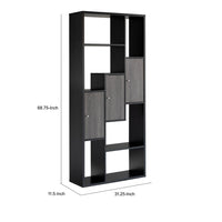 69 Inch Modern Display Cabinet with 7 Multilevel Shelves, 3 Doors, Black - BM293547