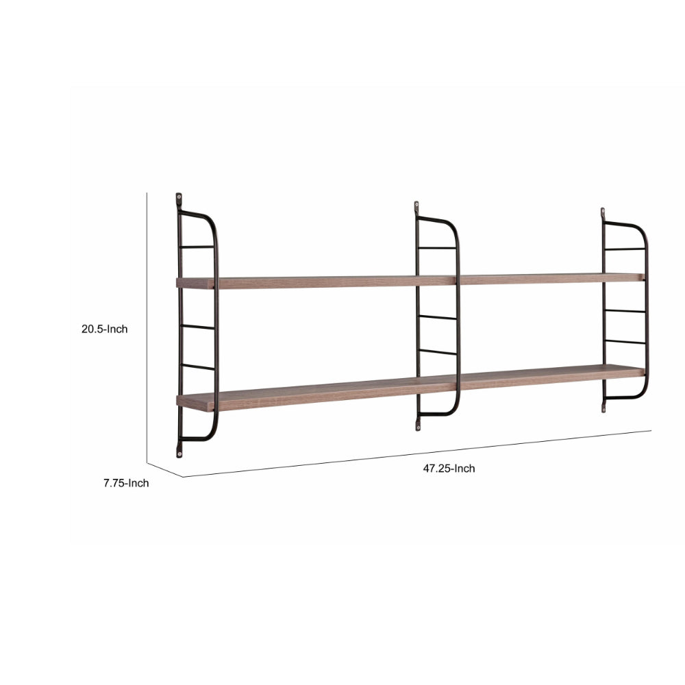 Cox 47 Inch Two Tier Wall Mounted Metal Shelf, 5 Adjustable Heights, Gray - BM293552