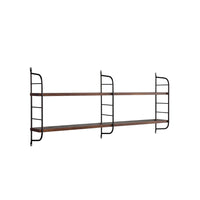 Cox 47 Inch Two Tier Wall Mounted Metal Shelf, 5 Adjustable Heights, Brown - BM293553