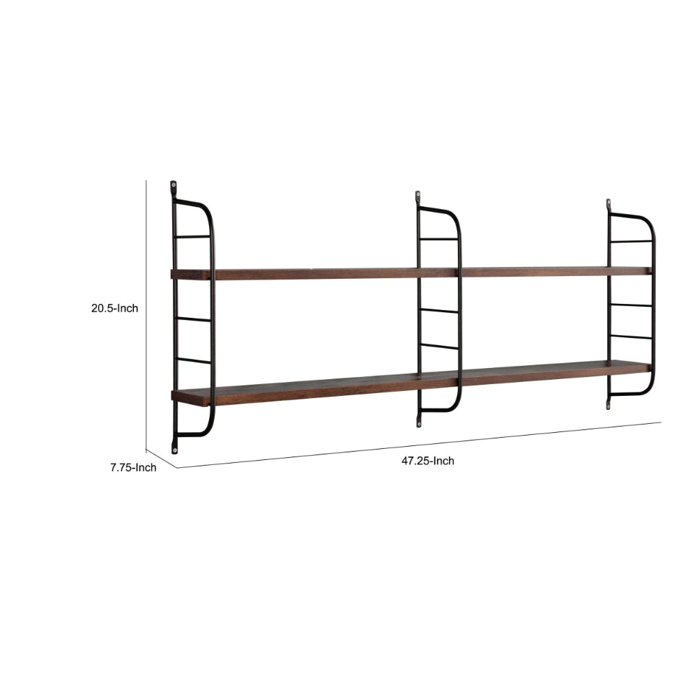 Cox 47 Inch Two Tier Wall Mounted Metal Shelf, 5 Adjustable Heights, Brown - BM293553