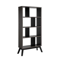 65 Inch Modern Bookcase, Four Shelves with Dividers, Flared Legs, Gray - BM293556