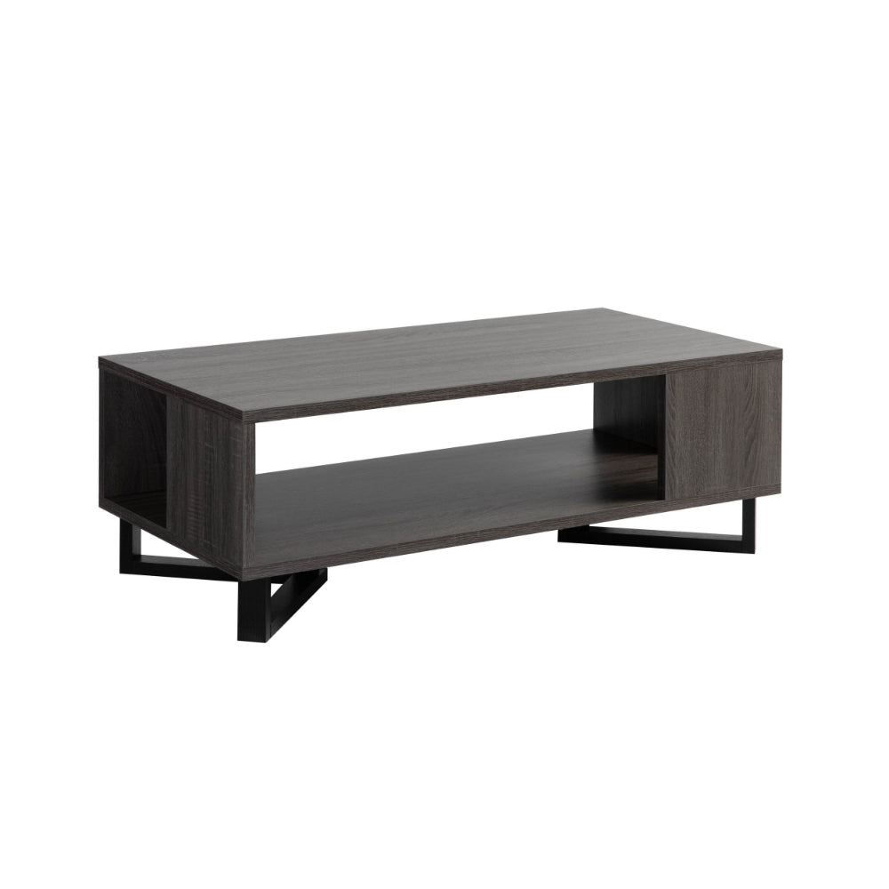 47 Inch Modern Coffee Table, Abstract Style, Open Shelf, Distressed Gray - BM293563