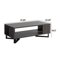 47 Inch Modern Coffee Table, Abstract Style, Open Shelf, Distressed Gray - BM293563