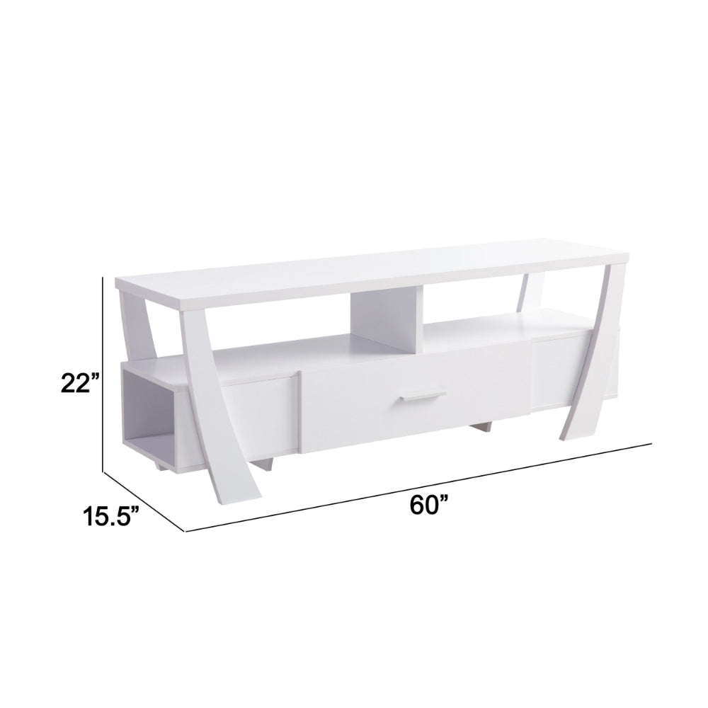 Ayan 60 Inch TV Entertainment Console, 3 Shelves and 1 Drawer, Crisp White - BM293565