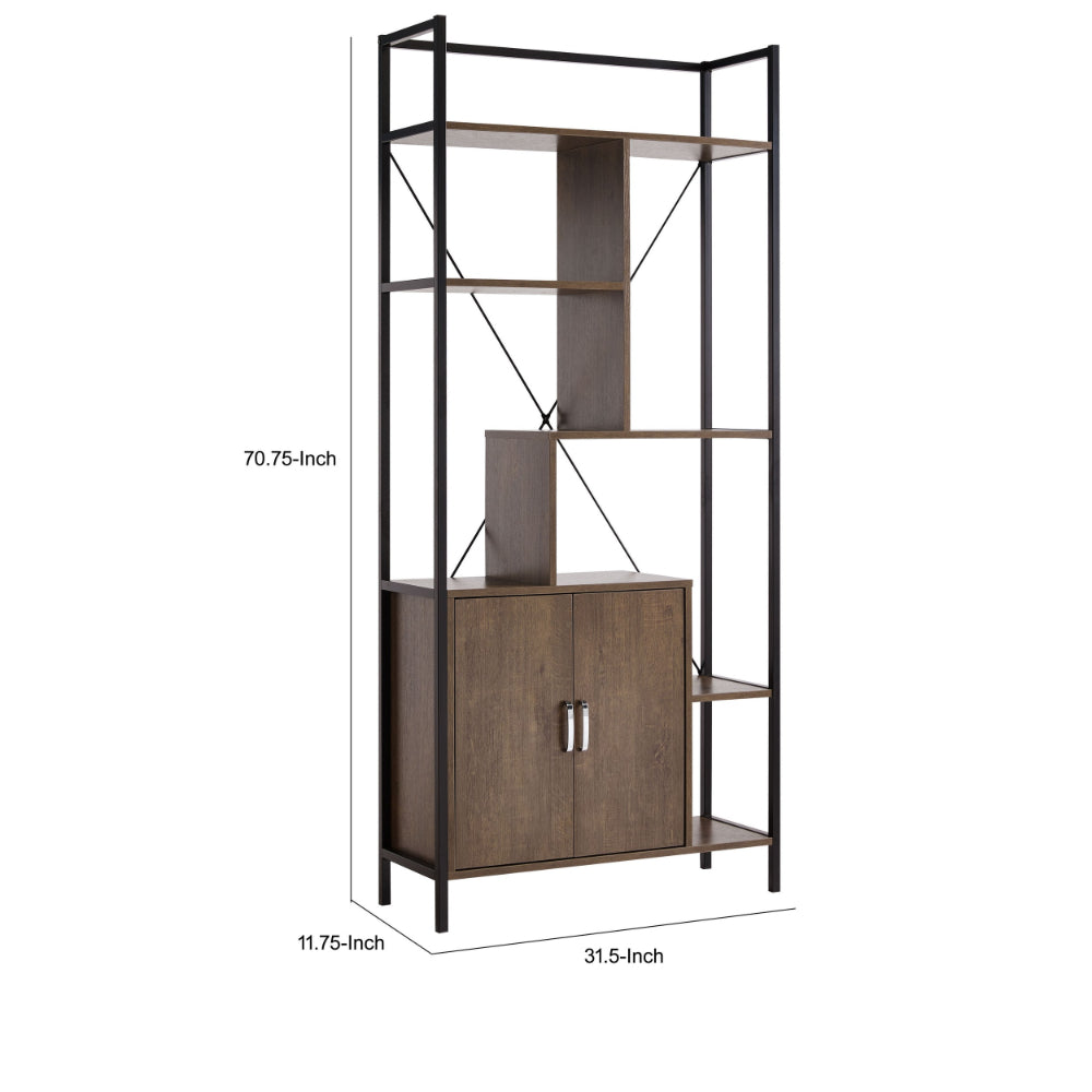 Viola 71 Inch Modern Display Cabinet with 7 Shelves, Metal Frame, Brown - BM293570