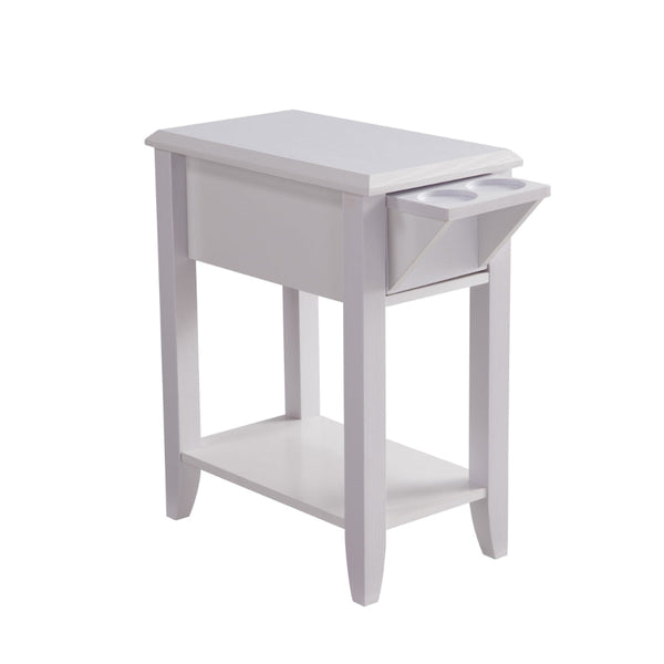 24 Inch Modern Chairside Table with Extendable Drawer and Cupholders, White - BM293578