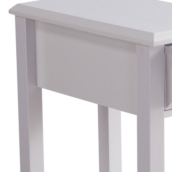 24 Inch Modern Chairside Table with Extendable Drawer and Cupholders, White - BM293578