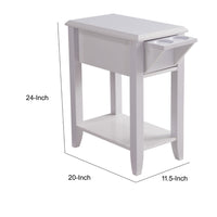 24 Inch Modern Chairside Table with Extendable Drawer and Cupholders, White - BM293578