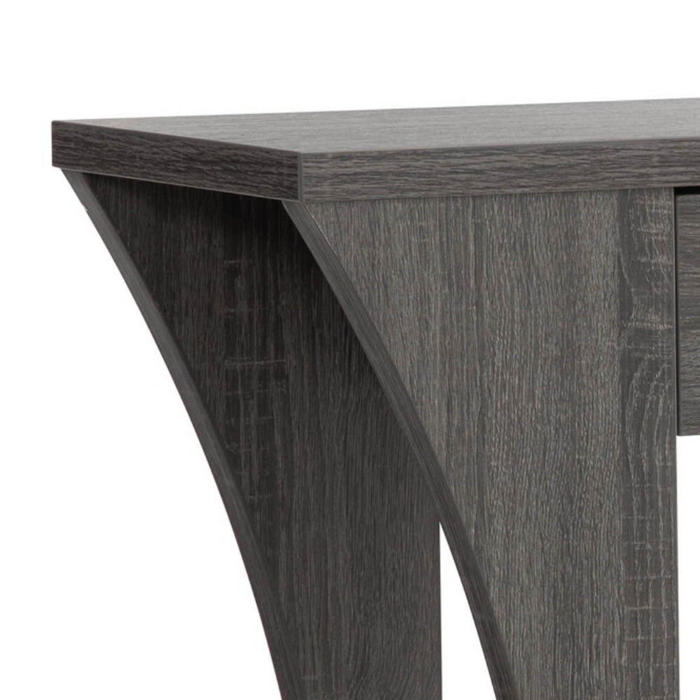 34 Inch Console Table with Drawer and Shelf, Curved Legs, Distressed Gray - BM293580