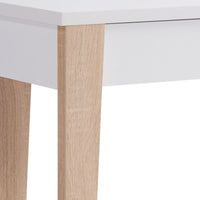 34 Inch Console Table with Drawer and Shelf, Tapered Legs, White, Brown - BM293581