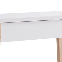 34 Inch Console Table with Drawer and Shelf, Tapered Legs, White, Brown - BM293581