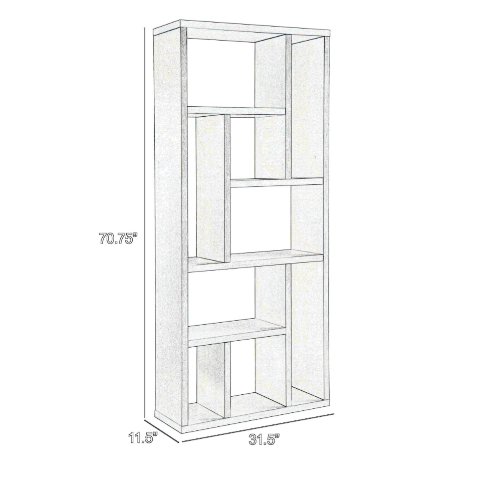 Asa 71 Inch Modern Display Bookshelf, 9 Multi Level Shelves, White Finish - BM293584