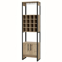 Isa 71 Inch Standing Bar Cabinet, 16 Cubbies, Natural Brown Wood Finish - BM293716