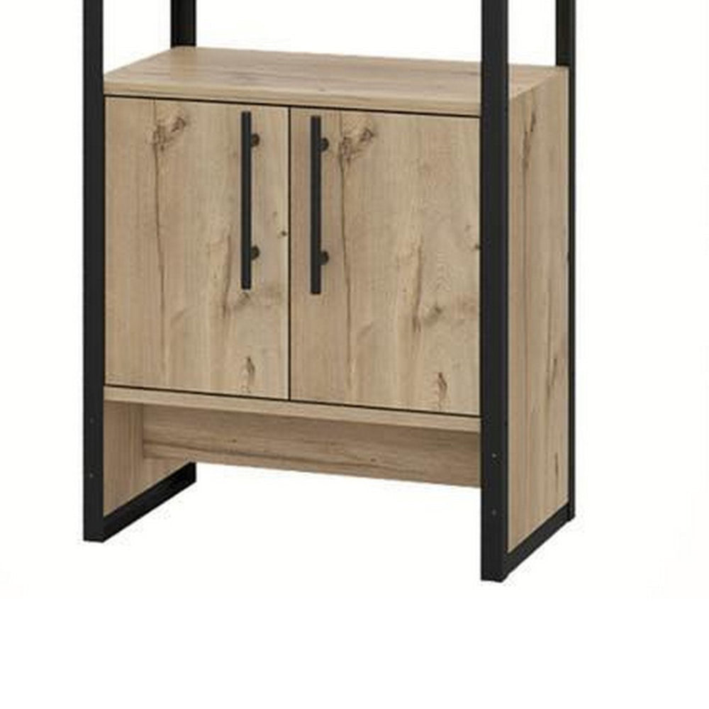 Isa 71 Inch Standing Bar Cabinet, 16 Cubbies, Natural Brown Wood Finish - BM293716