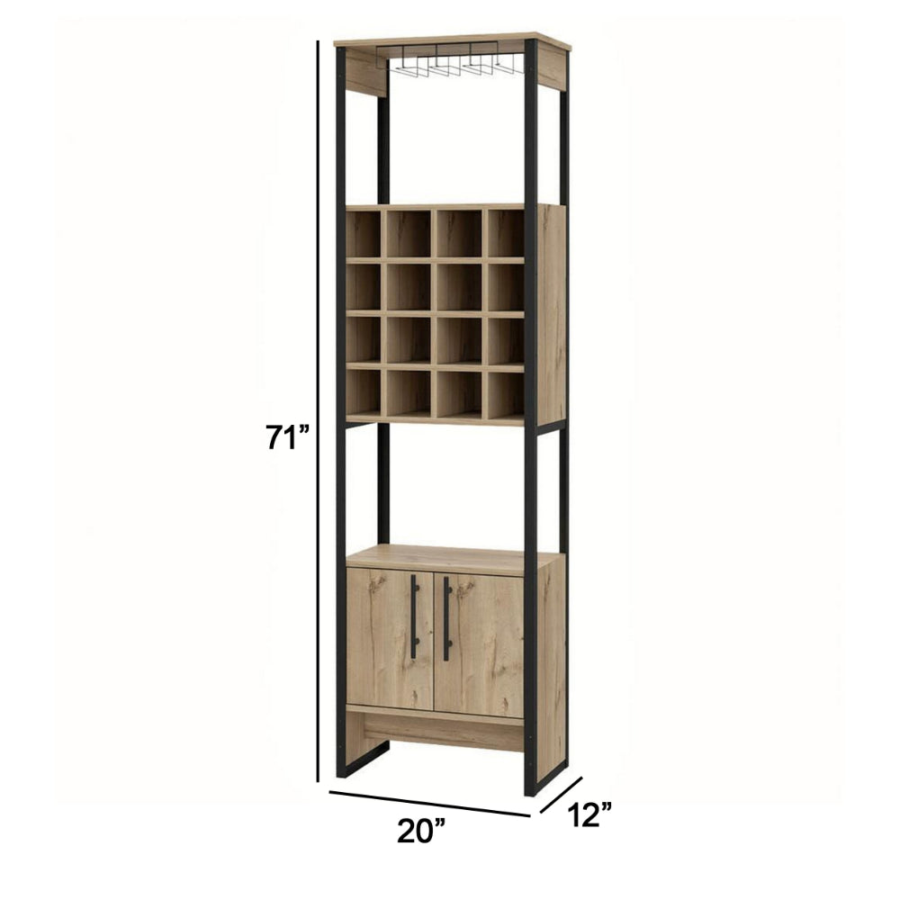 Isa 71 Inch Standing Bar Cabinet, 16 Cubbies, Natural Brown Wood Finish - BM293716