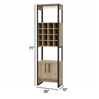 Isa 71 Inch Standing Bar Cabinet, 16 Cubbies, Natural Brown Wood Finish - BM293716