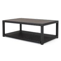 Coco 46 Inch Modern Patio Coffee Table with Shelf, Wicker Frame, Espresso - BM293756