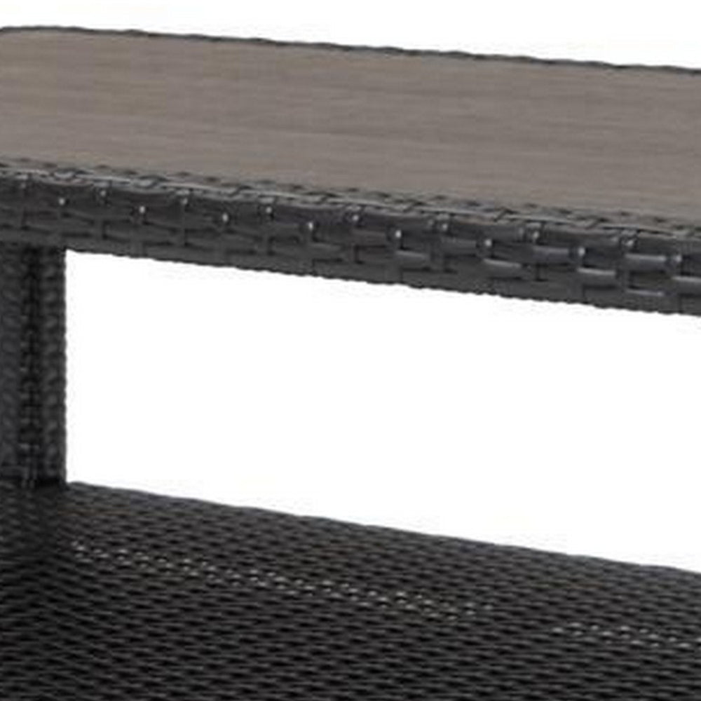 Coco 46 Inch Modern Patio Coffee Table with Shelf, Wicker Frame, Espresso - BM293756