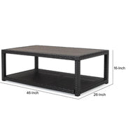 Coco 46 Inch Modern Patio Coffee Table with Shelf, Wicker Frame, Espresso - BM293756