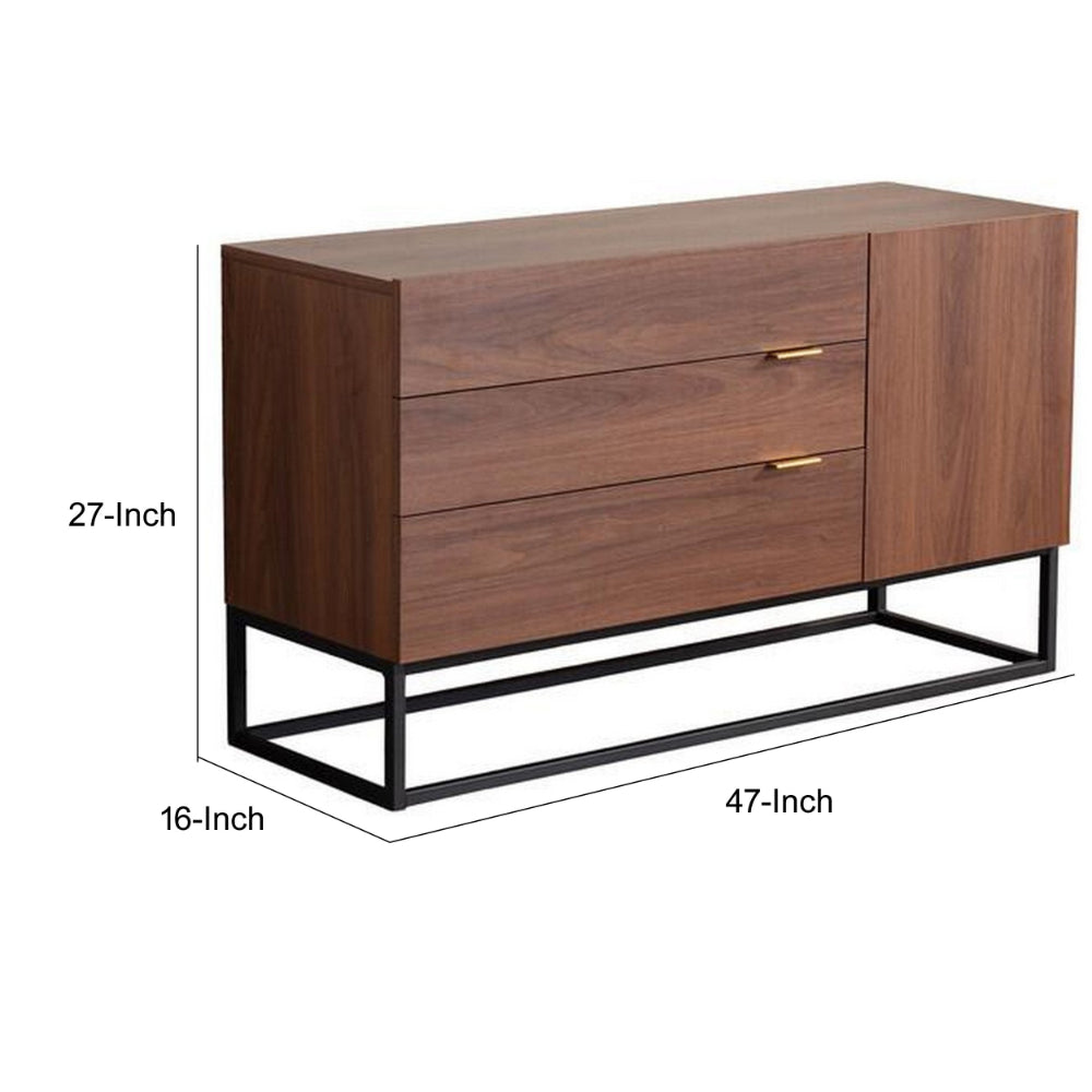 47 Inch TV Stand Media Console Table with 3 Drawers, Warm Brown and Black - BM293920