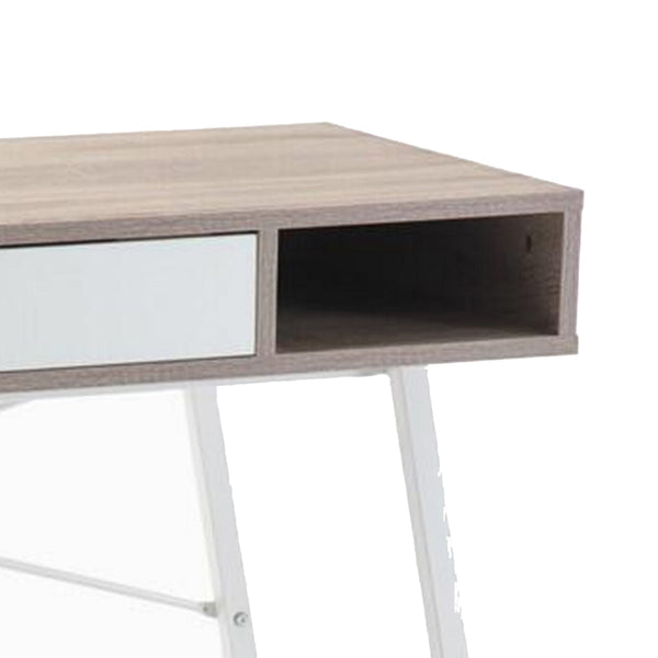 43 Inch Modern Home Office Desk with 2 Cubbies, Metal Frame, Brown, White - BM293929