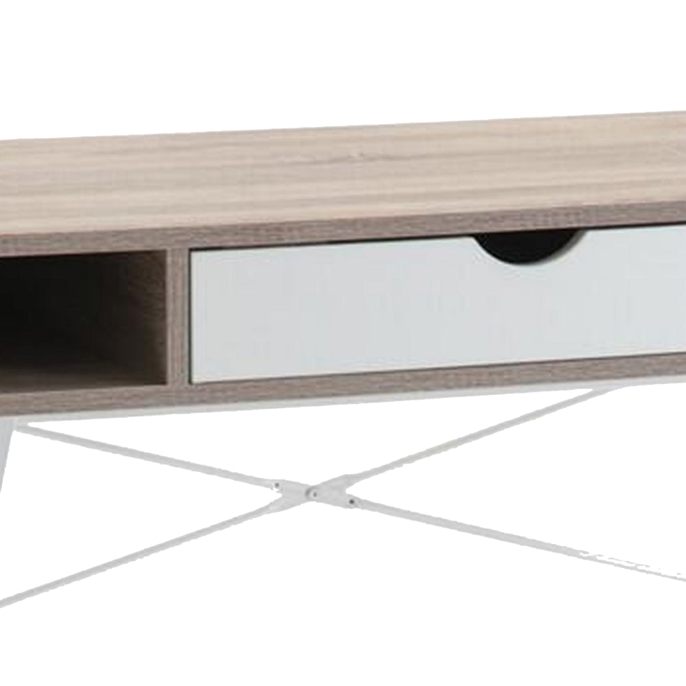 43 Inch Modern Home Office Desk with 2 Cubbies, Metal Frame, Brown, White - BM293929