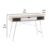 43 Inch Modern Home Office Desk with 2 Cubbies, Metal Frame, Brown, White - BM293929