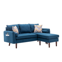 Ranon 70 Inch Sectional Chaise Sofa, Pillows, USB Ports, Side Pockets, Blue - BM293941