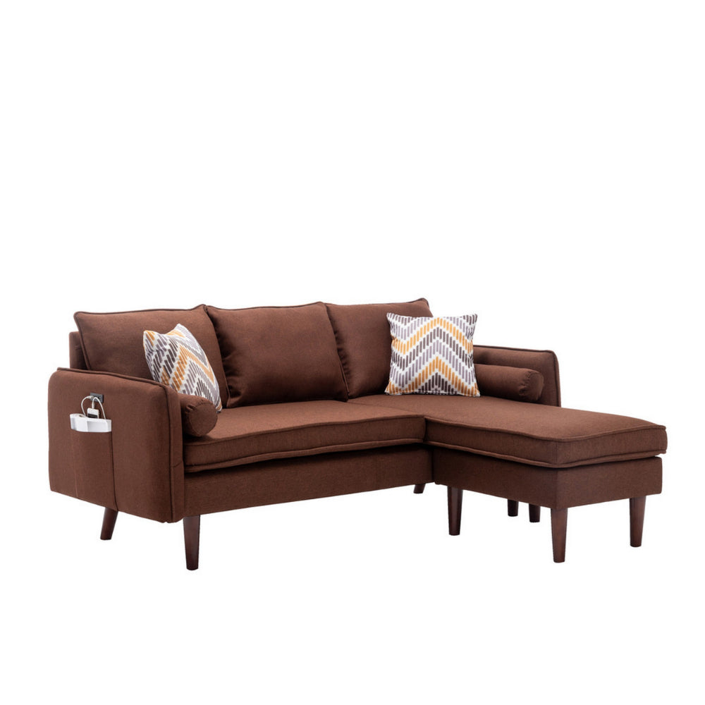 Ranon 70 Inch Sectional Chaise Sofa Pillows USB Ports Side Pockets Brown BM293946