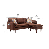 Ranon 70 Inch Sectional Chaise Sofa, Pillows, USB Ports, Side Pockets Brown - BM293946