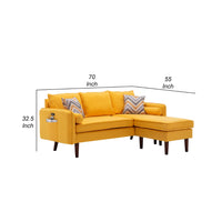 Ranon 70 Inch Sectional Chaise Sofa, Pillows, USB Ports, Pockets, Yellow - BM293961