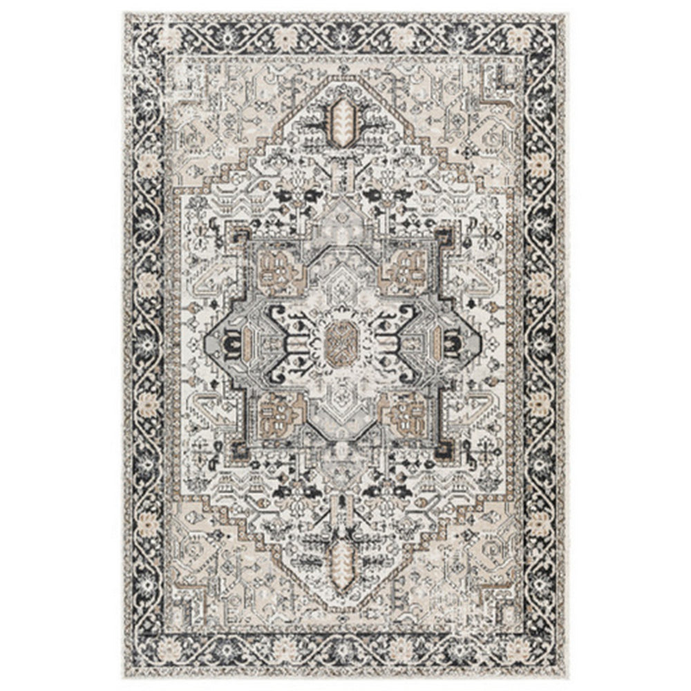 Cal 8 x 10 Area Rug, Persian Inspired Medallion Print, Soft Gray Polyester - BM293995