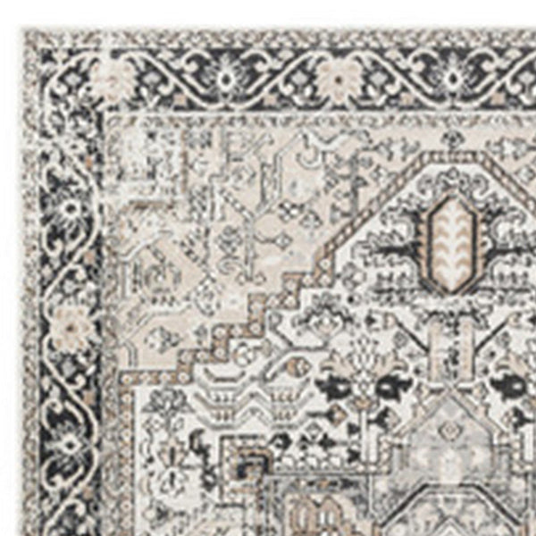 Cal 8 x 10 Area Rug, Persian Inspired Medallion Print, Soft Gray Polyester - BM293995