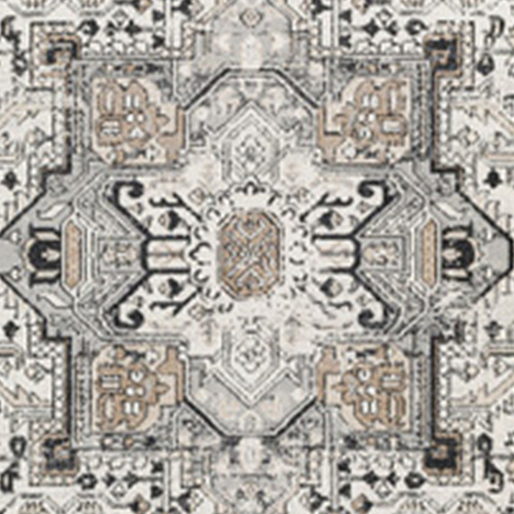 Cal 8 x 10 Area Rug, Persian Inspired Medallion Print, Soft Gray Polyester - BM293995