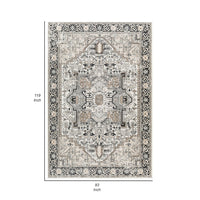 Cal 8 x 10 Area Rug, Persian Inspired Medallion Print, Soft Gray Polyester - BM293995