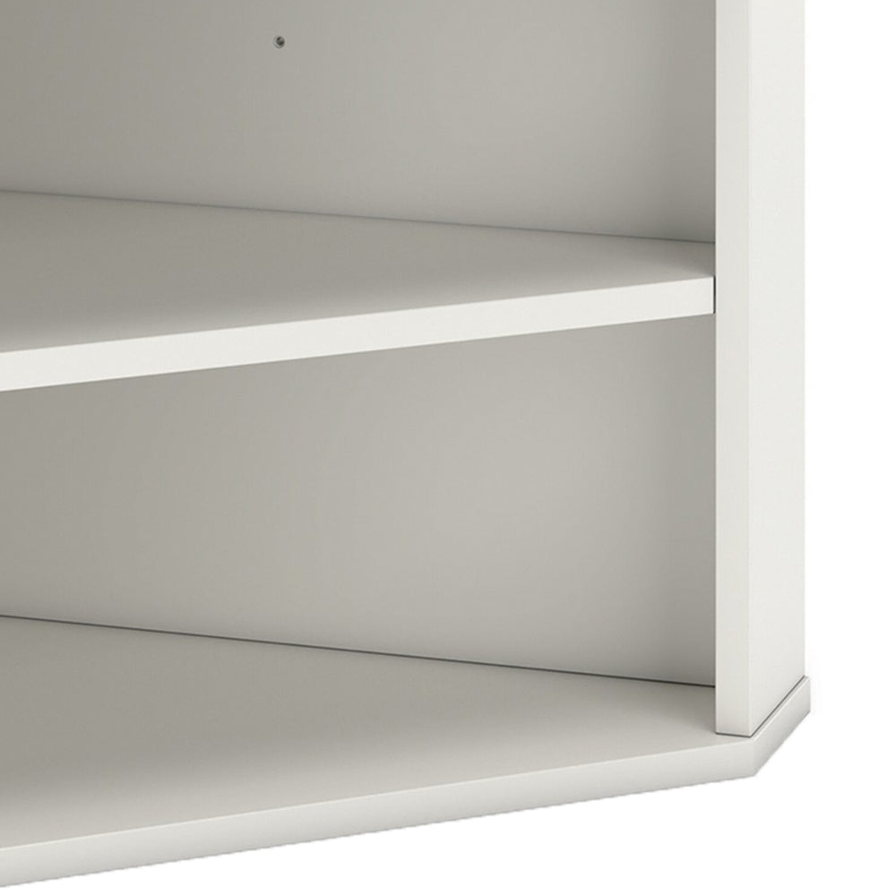 Tio 29 Inch Corner Bookcase Console with 2 Shelves, Triangle Shaped, White - BM293999