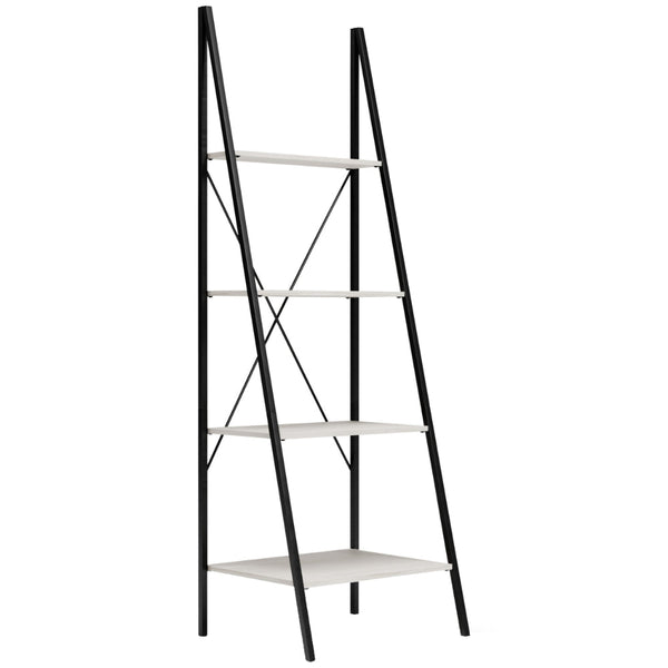 Gem 71 Inch Leaning Bookcase, Angled Ladder Design, Black Metal Frame - BM294001