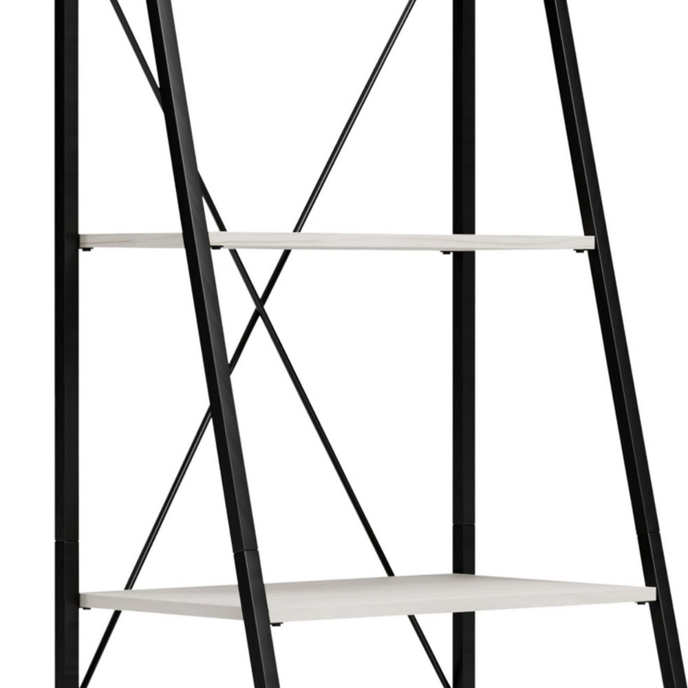 Gem 71 Inch Leaning Bookcase, Angled Ladder Design, Black Metal Frame - BM294001