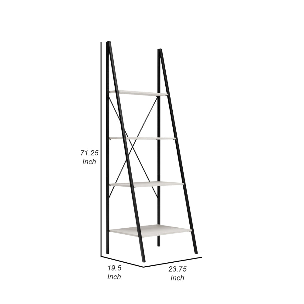 Gem 71 Inch Leaning Bookcase, Angled Ladder Design, Black Metal Frame - BM294001