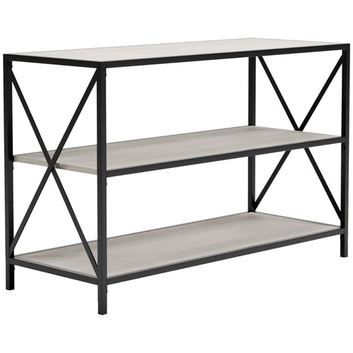 Gem 40 Inch Console Sideboard Table, 3 Shelves, X Side Accents, Black Metal - BM294002