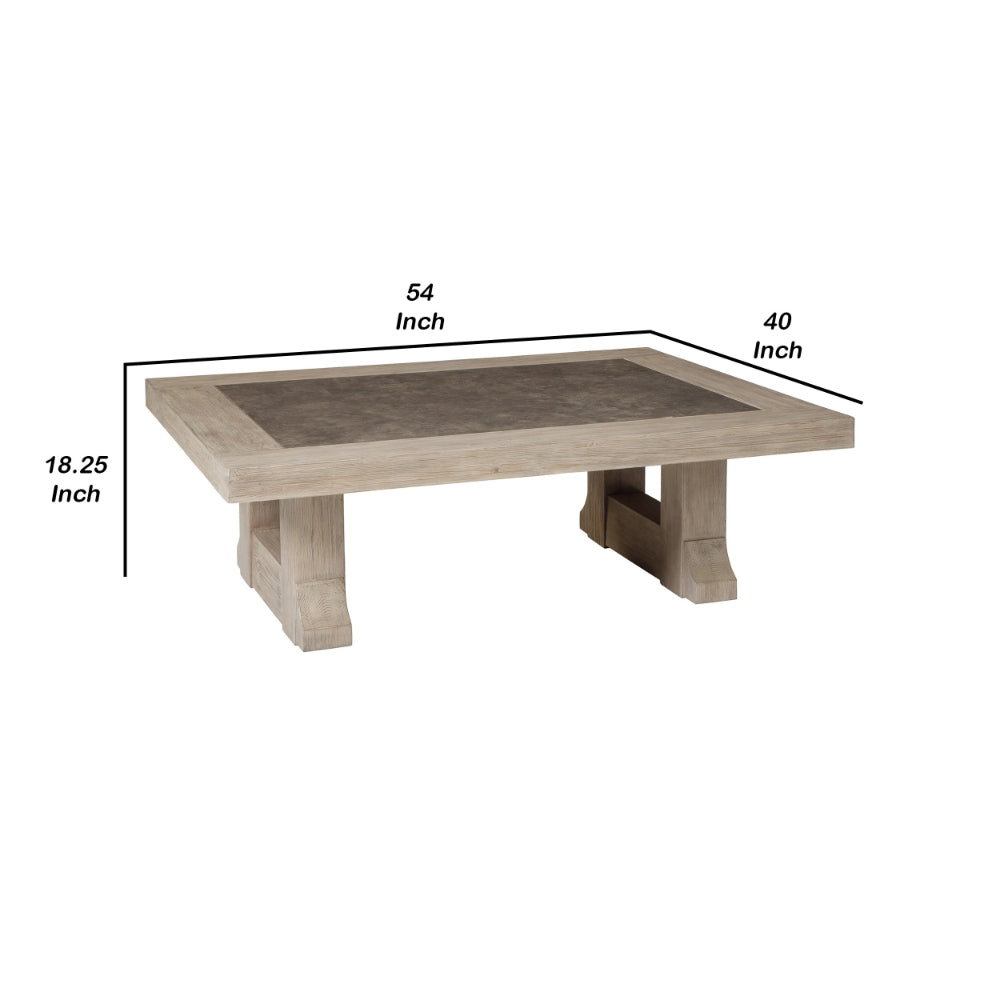 54 Inch Rustic Rectangular Coffee Table, Melamine Top, Brown Pine Frame - BM294015