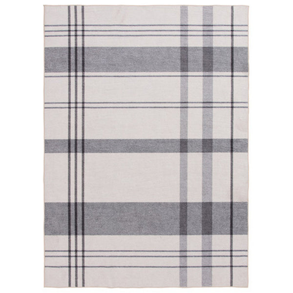 Kay 8 x 10 Area Rug, Classic Plaid Print, Soft Gray and White Polyester - BM294018