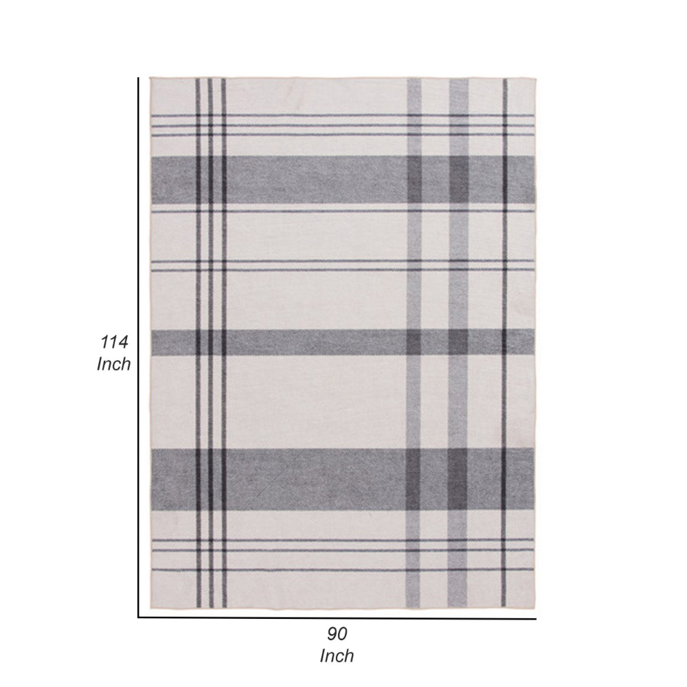 Kay 8 x 10 Area Rug, Classic Plaid Print, Soft Gray and White Polyester - BM294018