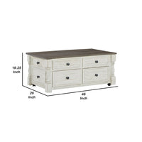 46 Inch Rectangular Lift Top Coffee Table, Faux Drawer Front, White, Brown - BM294019