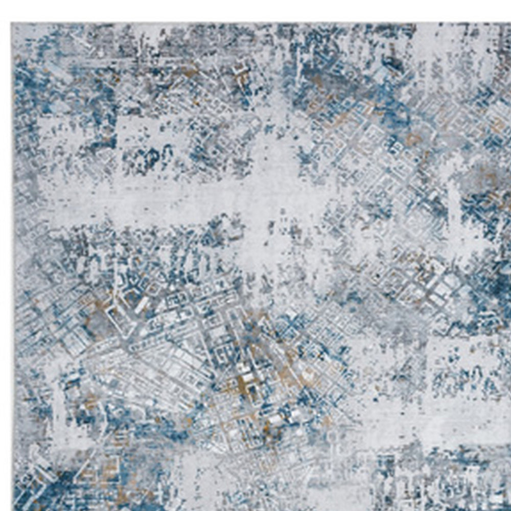 Yen 8 x 10 Floor Area Rug, Blue and Gray Polyester, Abstract Smokey Print - BM294027