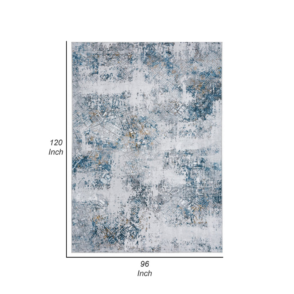 Yen 8 x 10 Floor Area Rug, Blue and Gray Polyester, Abstract Smokey Print - BM294027