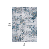 Yen 8 x 10 Floor Area Rug, Blue and Gray Polyester, Abstract Smokey Print - BM294027