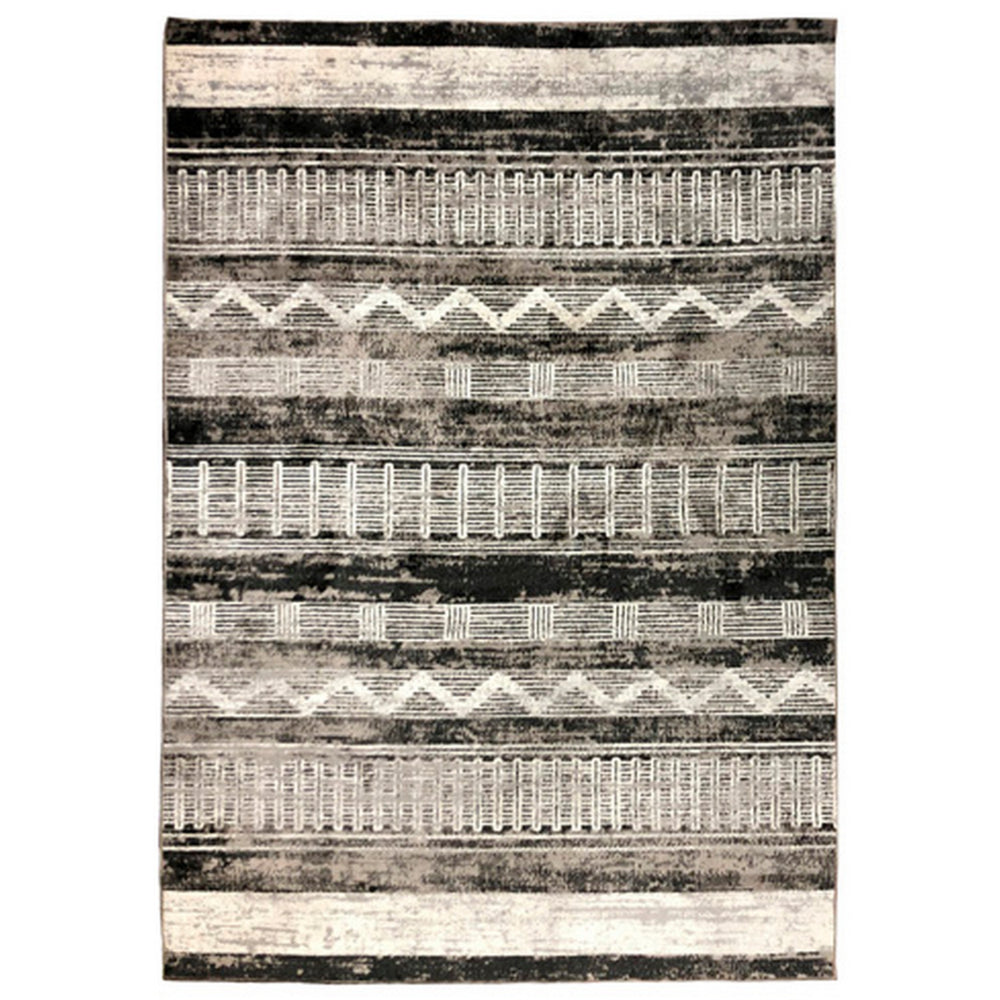 Chia 5 x 7 Area Rug, Woven Tribal Design, Cream and Black Polyester Fabric - BM294037