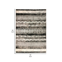 Chia 5 x 7 Area Rug, Woven Tribal Design, Cream and Black Polyester Fabric - BM294037